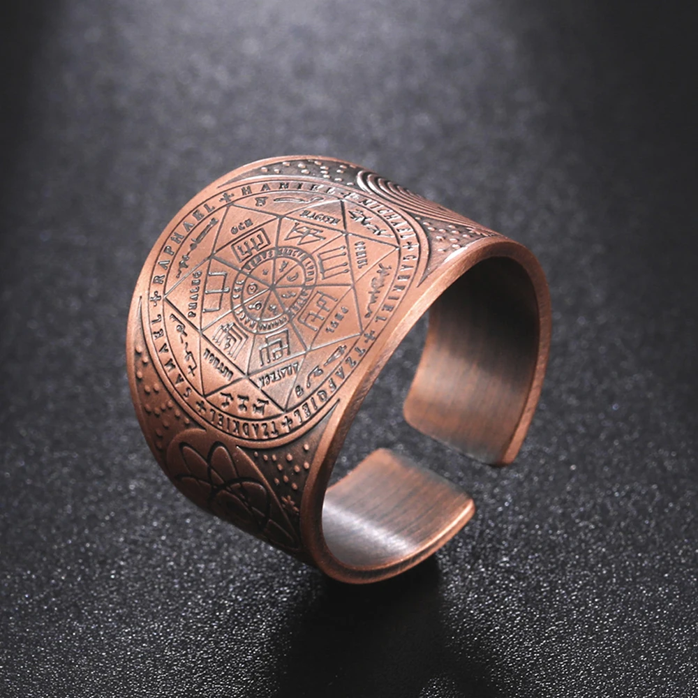 Dawapara Seal of The 7 Archangels Protection Ring Amulet Metatron Cube Lilith Symbol The Secrets of King Solomon Vintage Jewelry
