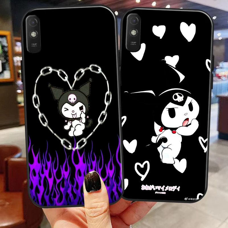 

Cute Cartoon Sanrio Kuromi For Xiaomi Redmi 9A 9AT 6.53 Inch Phone Case Coque Funda Liquid Silicon Silicone Cover Black