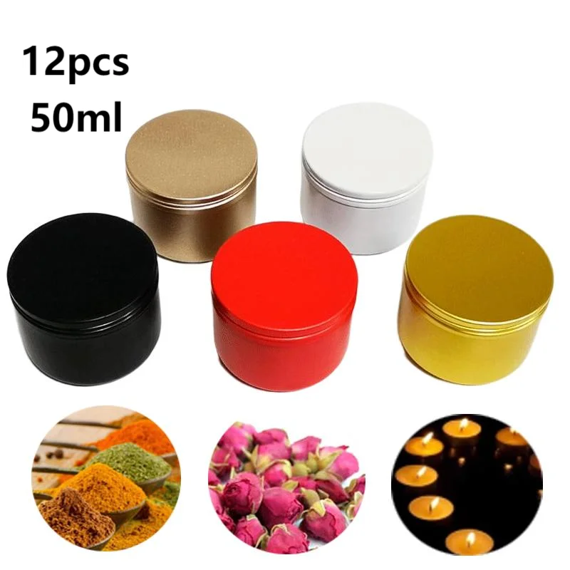 12pcs 50ml Empty Aluminum Tins Cans Colored Round Bottom Frosted Jar Cosmetic Cream Balm Storage Container DIY Candle Supplies