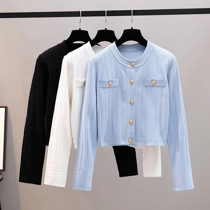 

Женский кардиган, свитеры, модные элегантные Вязаные Короткие топы на пуговицах с длинными рукавами и круглым вырезом, Женская куртка, пальто, новинка 2022