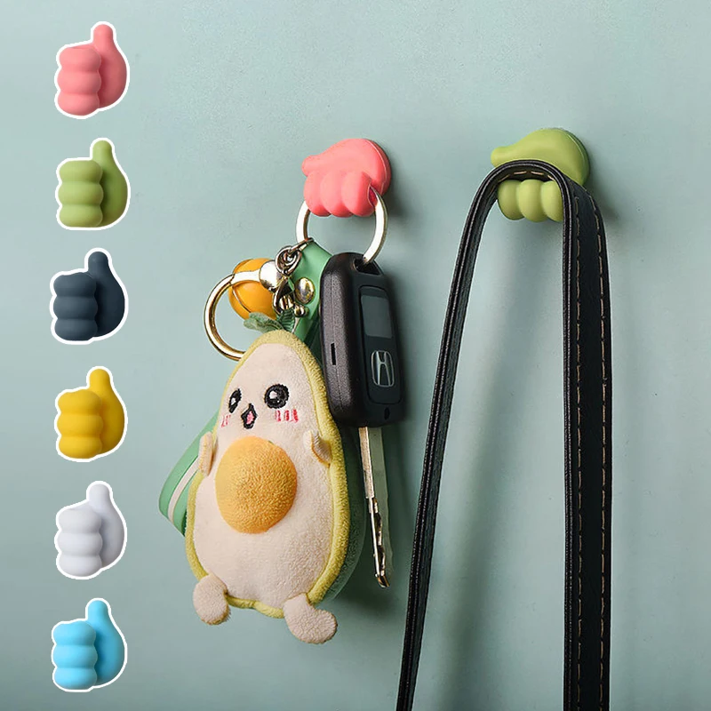 

2pcs Creative Hooks Ins Cute Thumbs Up Wall Clips Punch Free Wall Hook Behind-door Keys Organizer Hook Wire Data Line Holder