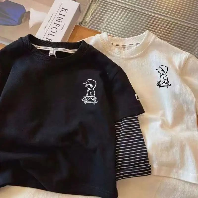 Хлопковая футболка с длинными рукавами для мальчиков на весну и осень стильная