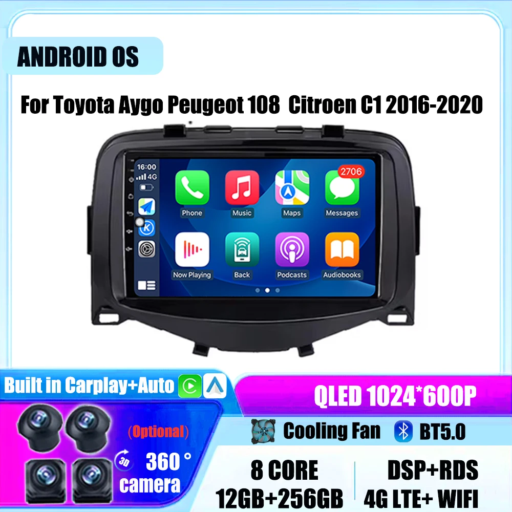 Автомобильное радио для Toyota Aygo Peugeot 108 Citroen C1 2016-2020 мультимедийное Android авто