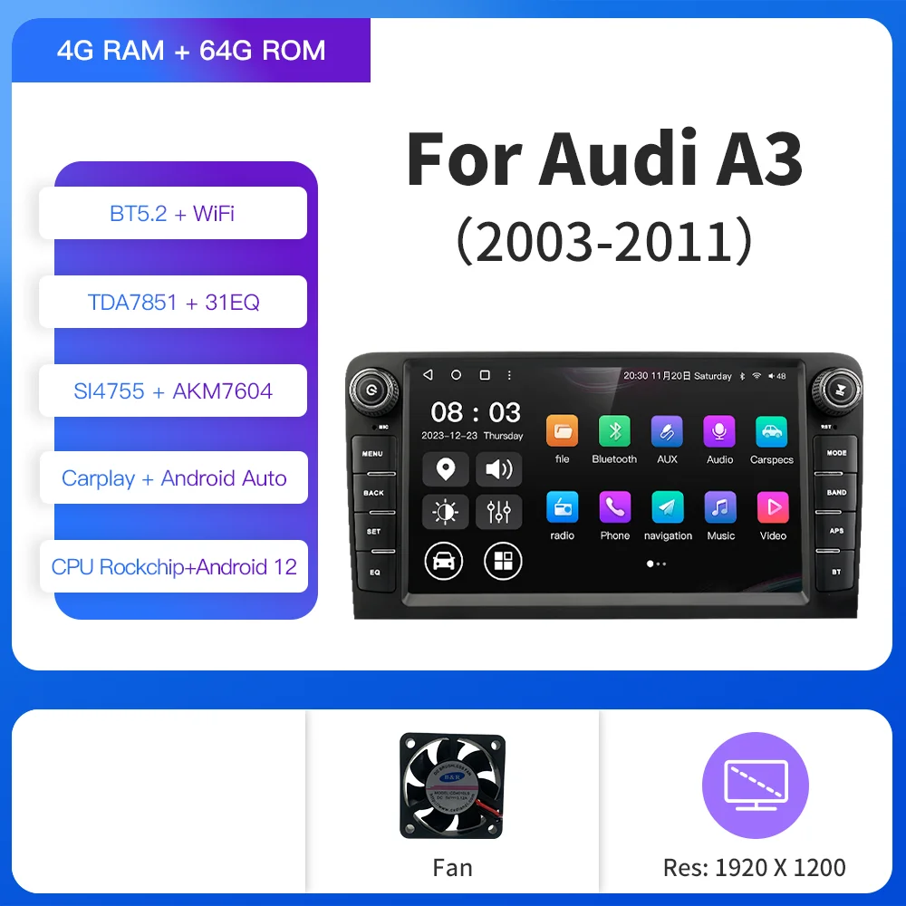 

Мультимедийный проигрыватель Kapud на Android, автомобильный видеоплеер диагональю 8 дюймов с камерой 360 для Audi A3 8P 2003-2011 RS3 Sportback CarPlay, автомобильный GPS-навигатор SWC