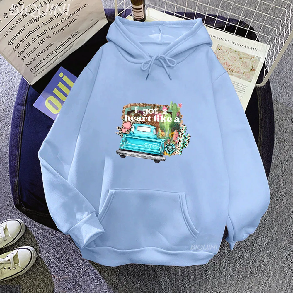

I Got A Heart Like A Truck Women Harajuku Sweatshirts Autumn Winter Hoodies Loose Casual Long-sleeved Cartoon Car Printed Tops