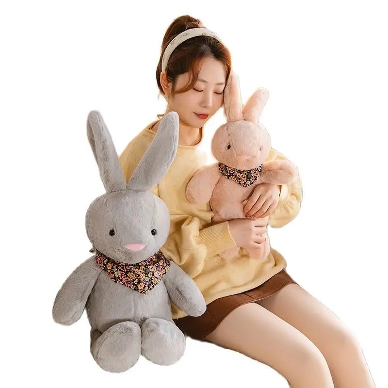 Симпатичная плюшевая подушка для куклы с длинными ушками из кроличьего меха