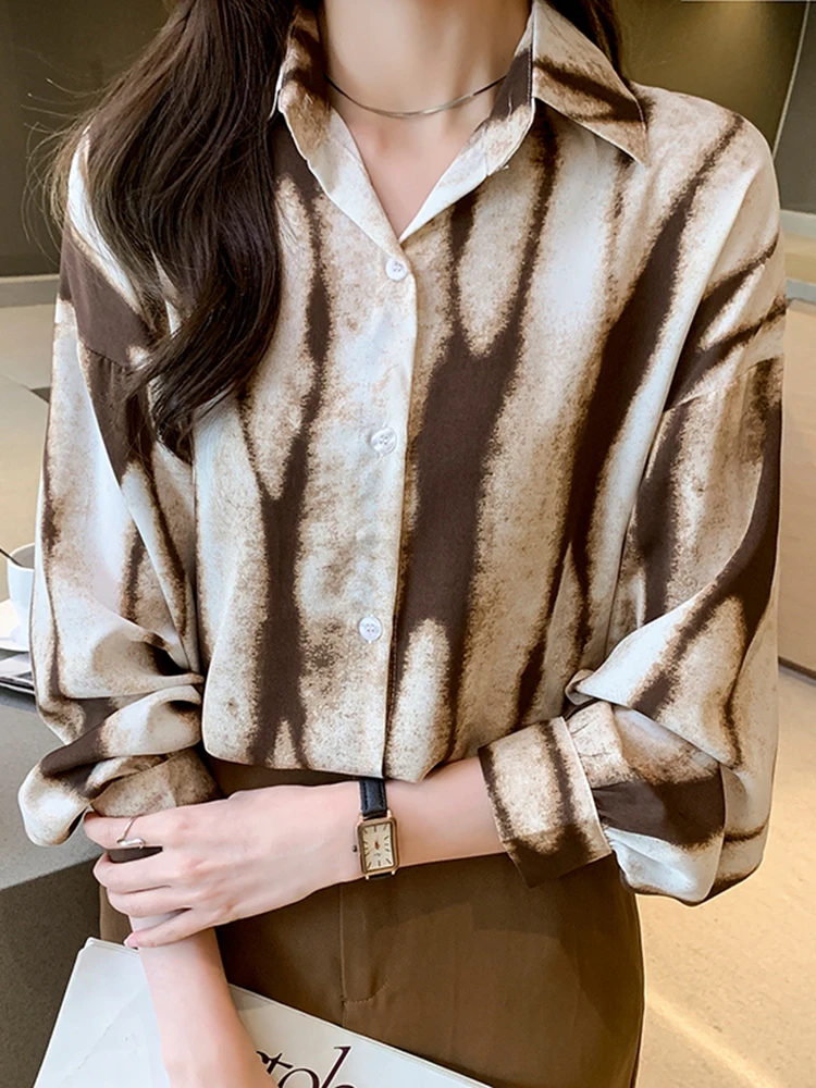 

QOERLIN Striped Long Sleeve Shirt Women Slim Fit Button Up Tops Blouse Elegant Office Ladies 2023 Spring New Chiffon Shirt S-XXL