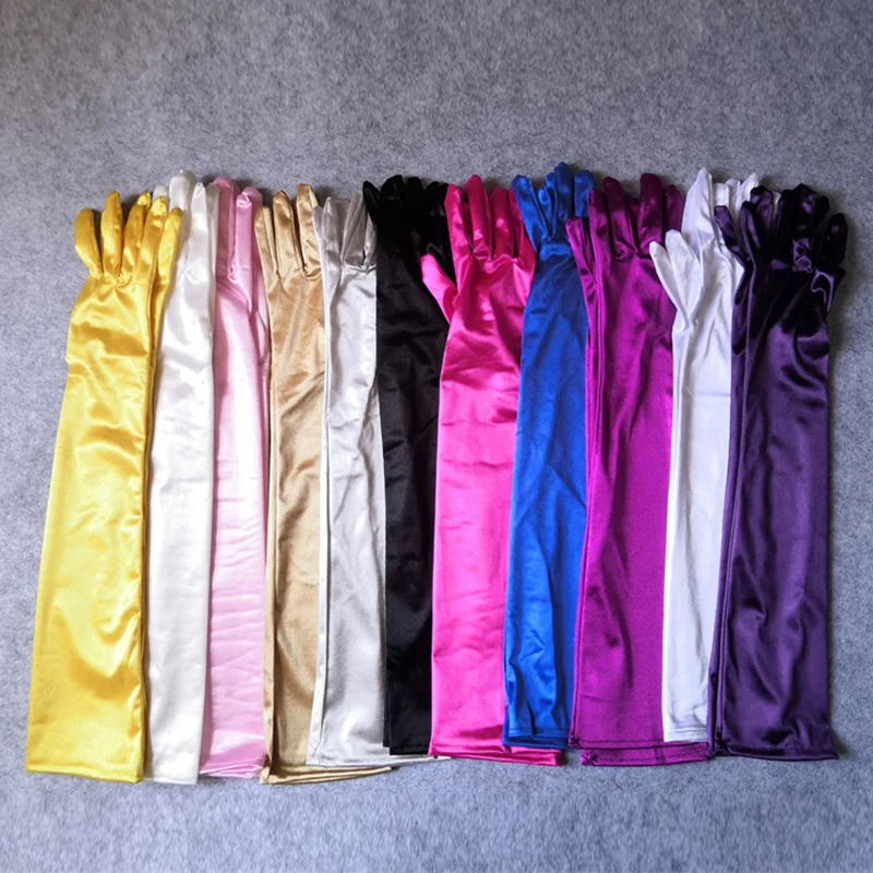 Модные этикетки сексуальные перчатки женские элегантные тонкие солнцезащитные для вождения клувечерние НКИ выпускного вечера танцевальное платье перчатки атласные с длинным рукавом G158