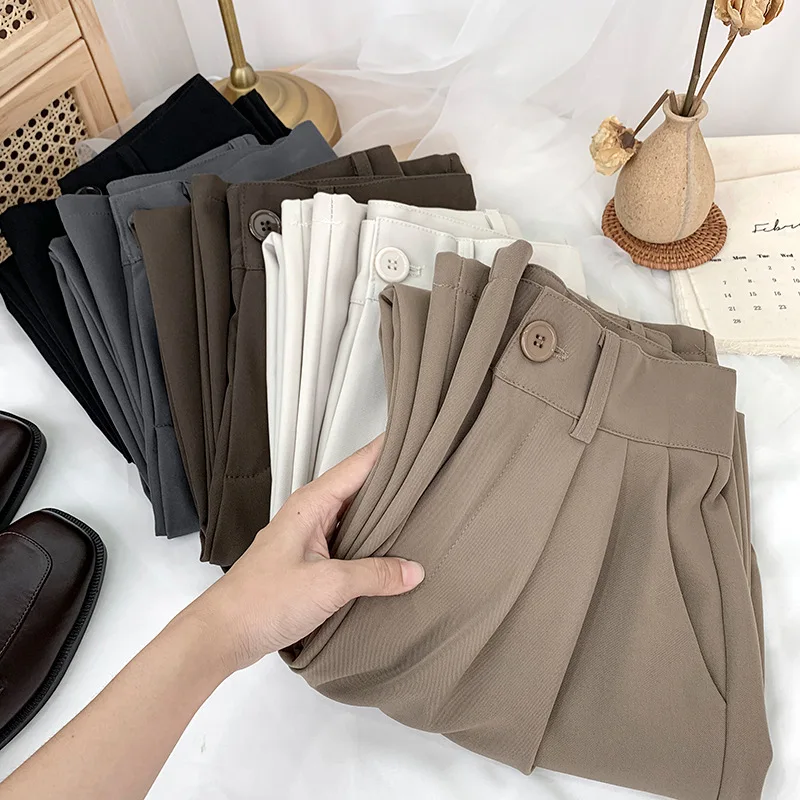 

2022 Straight Pants For Women Loose High Waist Clothes Streetwear Bottoms Pants Suit Spring Office Lady Long Trousers Khaki