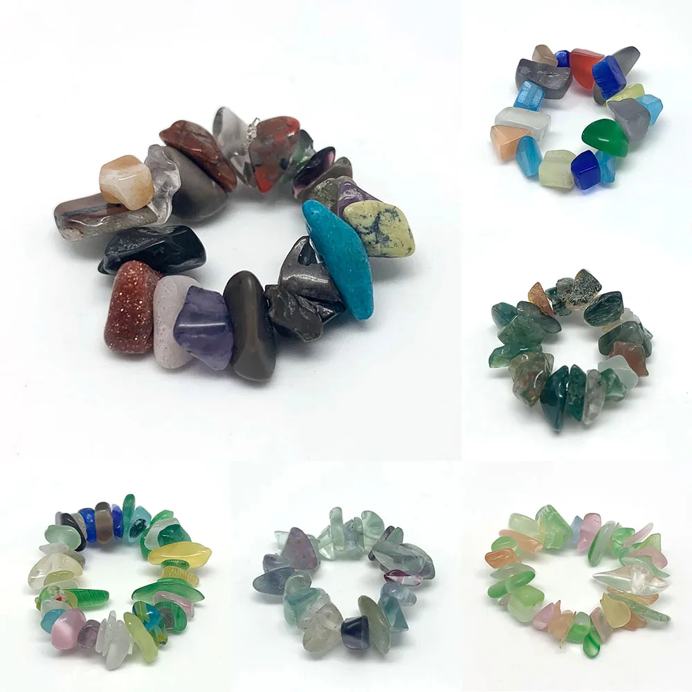 

Boho Handmade Natural Chip Stone Energy Rings For Women Fashion Blue Turquoise Stretch Jewelry Colorful Crystal New Wedding Ring