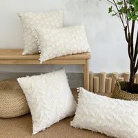 light luxury three dimensional lace embroidered pillow case square rectangle cotton hemp embossed feather sofa cushion cover