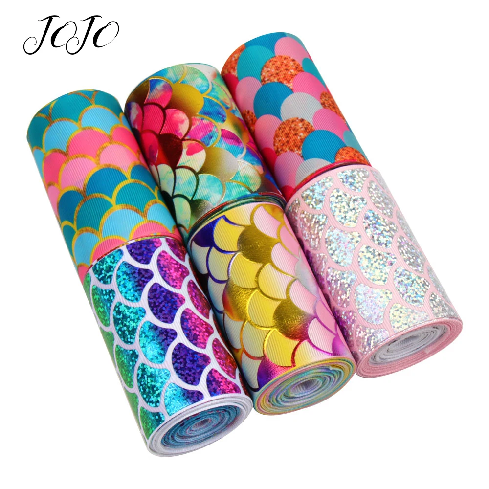 

JOJO BOWS 75mm 2y Grosgrain Ribbon For Craft Mermaid Printed Bronzing Tape DIY Hair Bows Apparel Sewing Gift Wrapping Home Decor