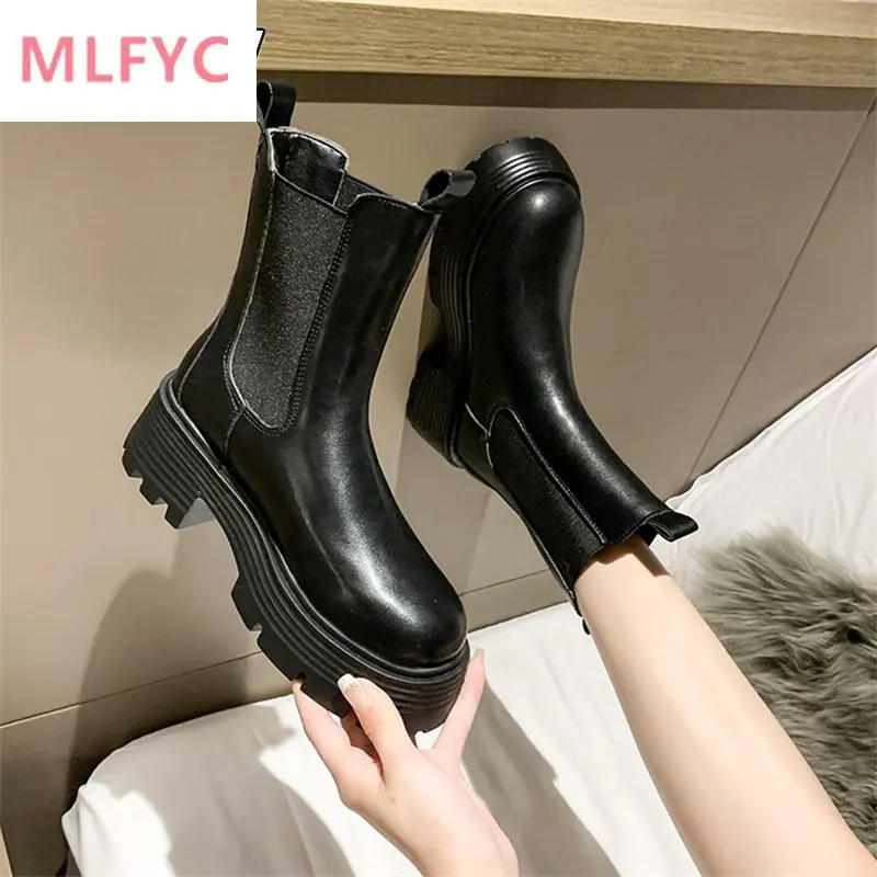 

Chelsea boots handsome motorcycle chimney short boots women's 2022 new autumn and winter mid-tube black women's boots