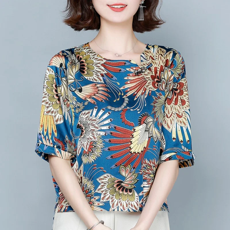 Vintage Printed O-Neck All-match Irregular Blouse Women's Clothing 2023 Spring New Oversized Casual Pullovers Asymmetrical Shirt