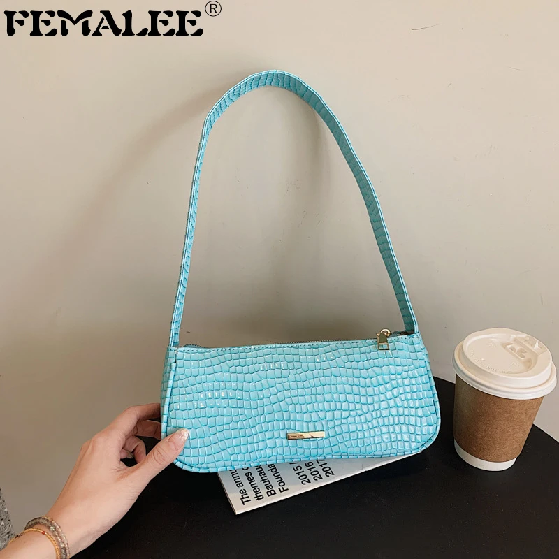 

Simple Shoulder Bags 2022 Crocodile Pattern Hot Girls Underarm Cell Phone Bag Patent Leather Armpit Handbags