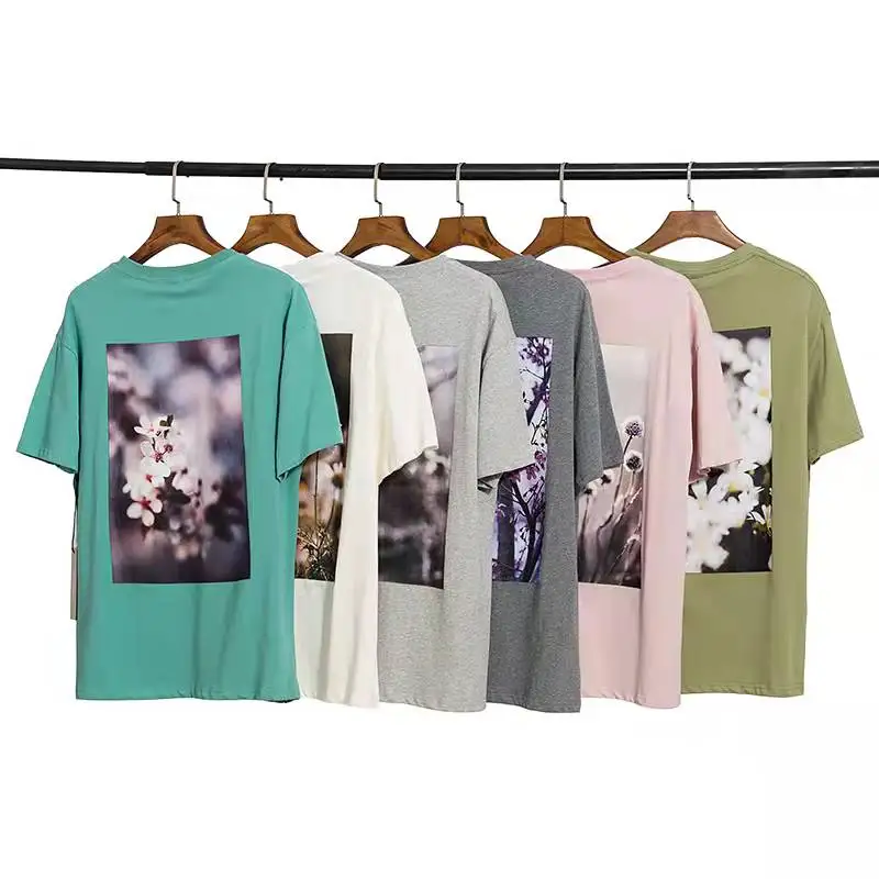 

High street fashion brand ESSENTIALS double line cotton fashion casual floral pattern short-sleeved T-shirt 925#