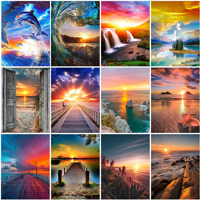 

Scenery 5D DIY Diamond Painting Sunset Beach Diamond Embroidery Cross Stitch Rhinestone Diamond Mosaic Handmade Home Decor Gift