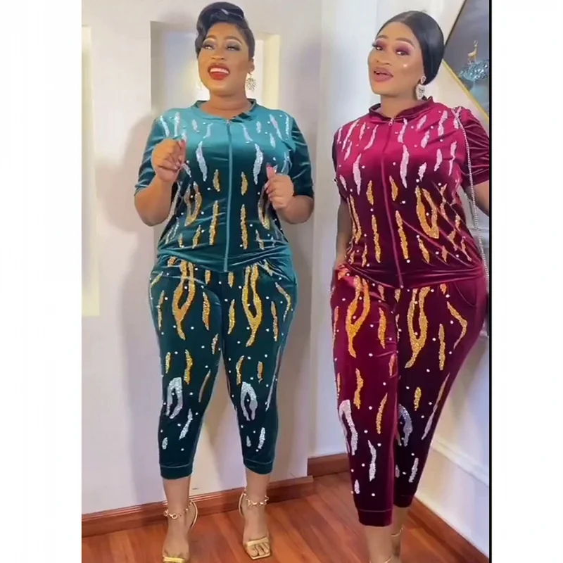Velvet African Women's Clothing 2023 Spring Autumn Winter Africa Clothing Muslim 2 Piece Set High Quality Fashionable Women