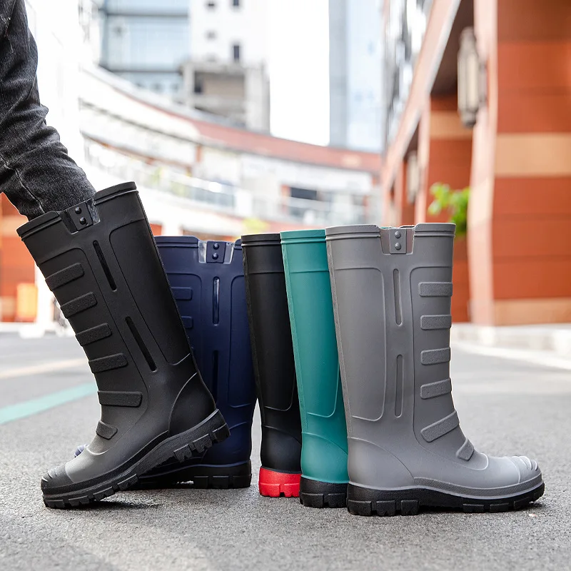 

Spring Men Mid-Tube High-Tube Outdoor Waterproof Non-Slip PVC Wear-Resistant Rain Boots Construction Site Rubber Shoes Plus Size
