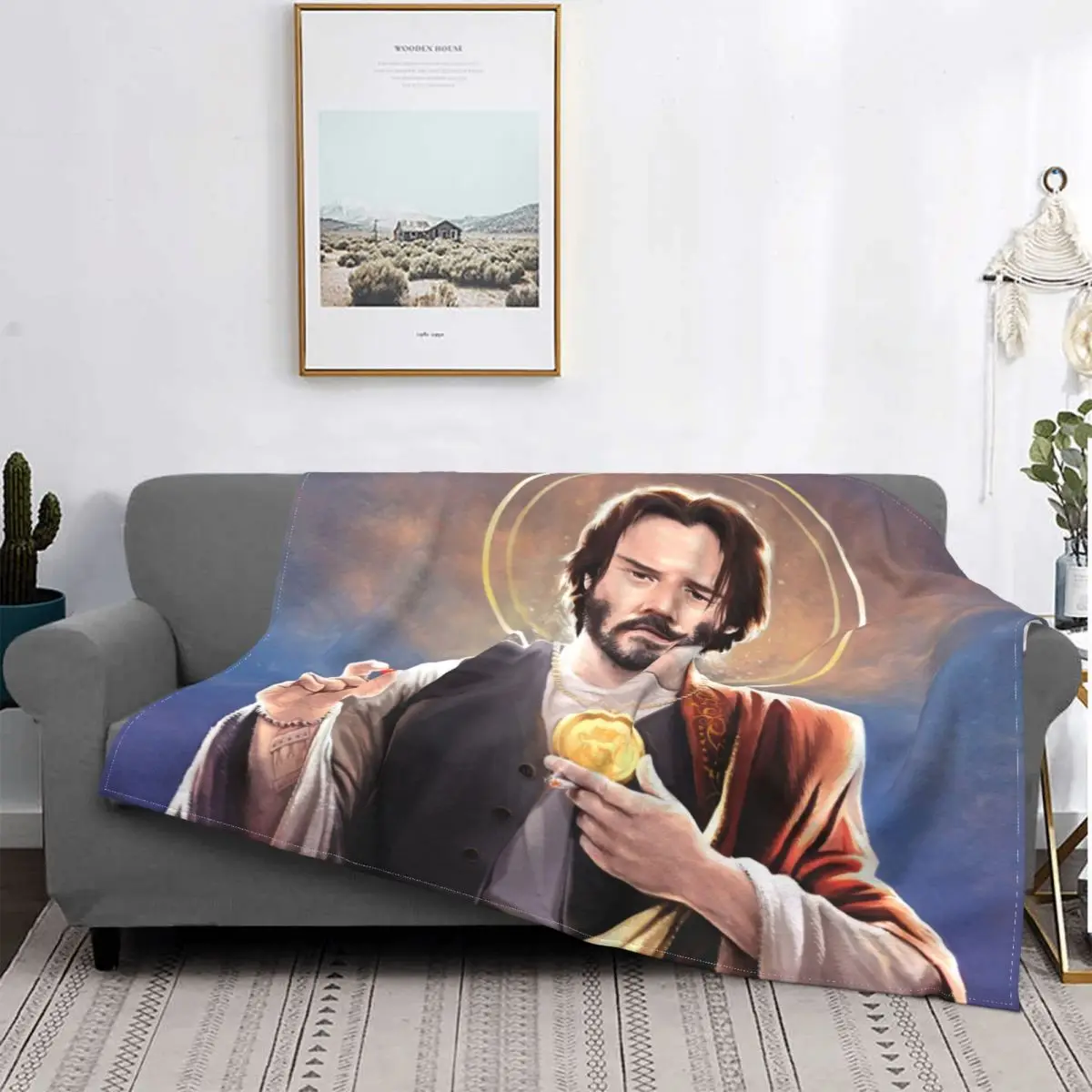 

Keanu Reeves Saint Of Reeves Blanket Christ God Jesus Warm Bedspread Plush Soft Cover Fleece Spread Bedding Sofa Bedroom Fluffy