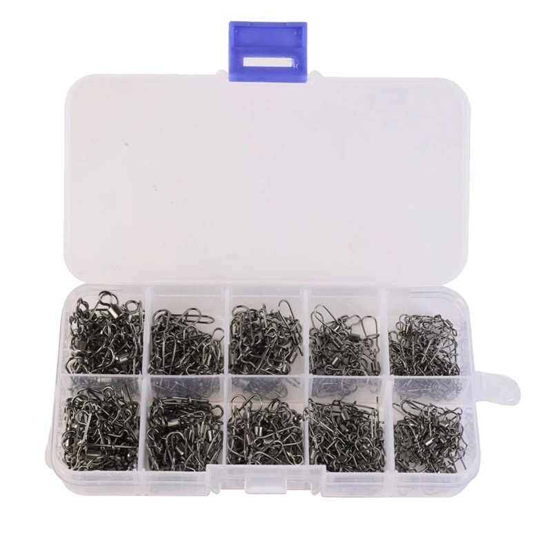 

210Pcs Fishing Connector Swivels Interlock Pin Snap 2 4 5 6 8 Rolling Swivel Beads For Fishhook Lure Fishing