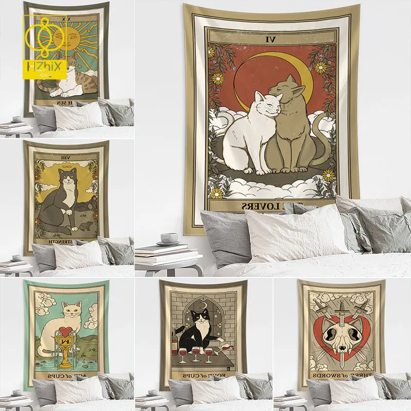 

Гобелен с мультяшным котом, настенный, в стиле бохо