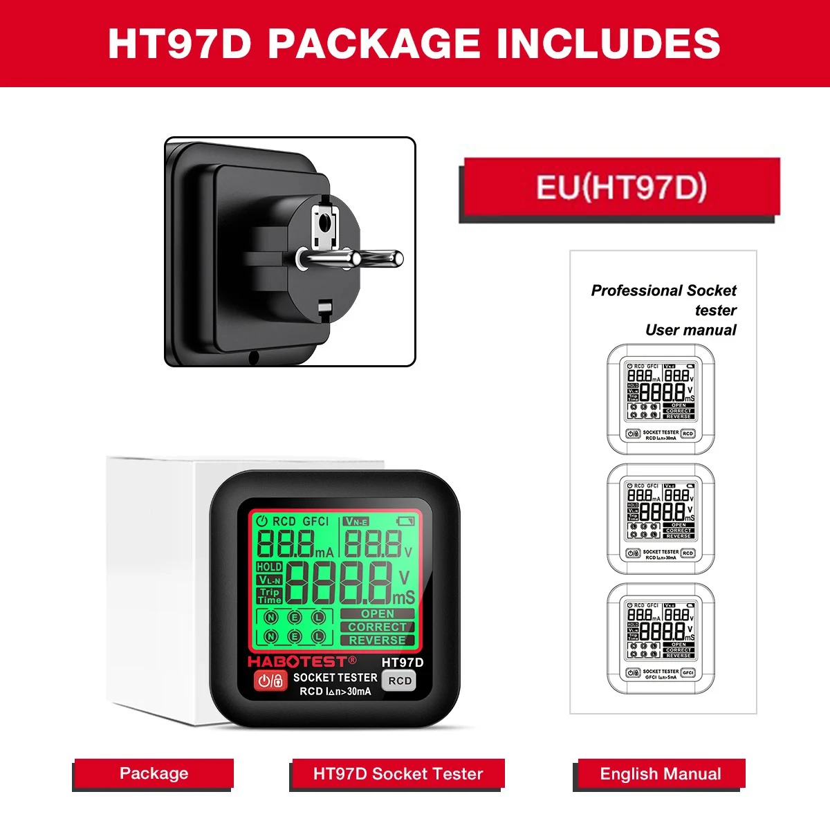 

HABOTEST HT97 Цифровой тестер розеток