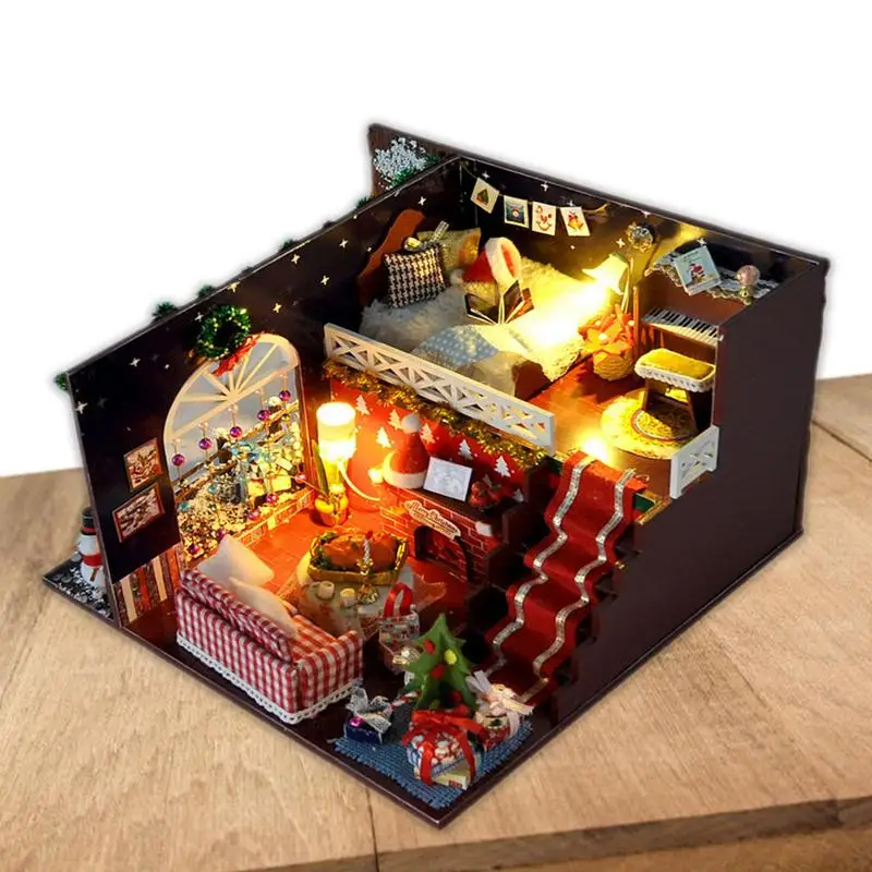 

Christmas DIY Miniature Dollhouse Kit DIY Wooden Dollhouse Kit Creative Room With Furniture And Glass Cover For Romantic Artwork