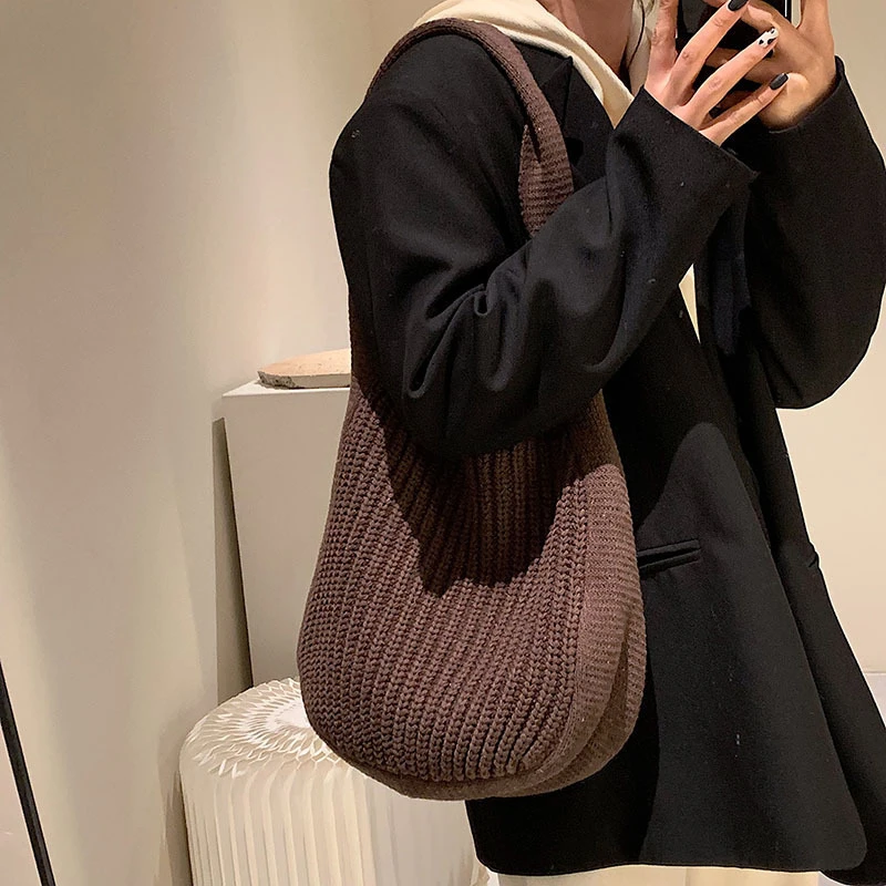 

Women Shoulder Bags Large Capacity Crochet Hobo Bag Fashion New Knitting Handbags Female Shopping Bag Hollow Woven Tote Bag
