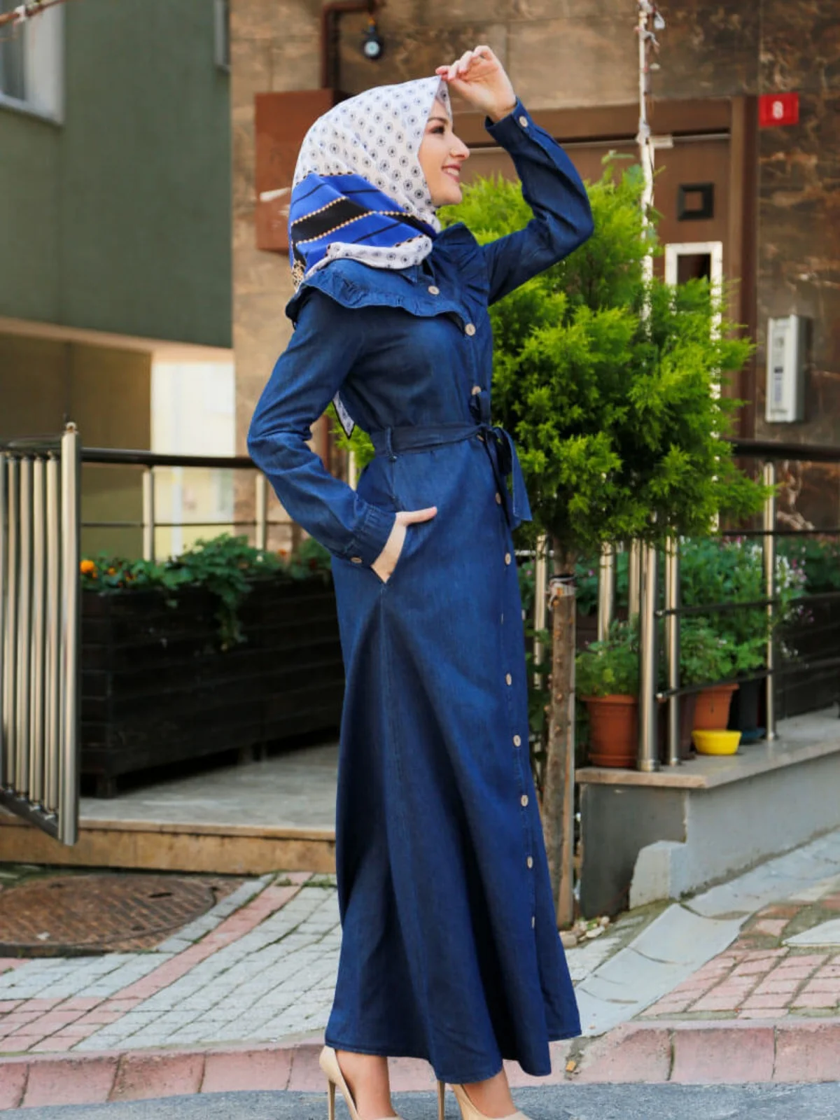 

Новое Модное Длинное джинсовое платье Hijab с поясом, вечернее платье Hijab мусульманские турецкие Дубай, стильный кафтан хорошего качества, бес...