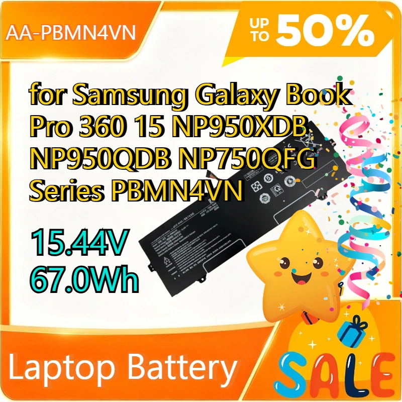 Фото Аккумулятор для ноутбука 15.44V 67.0Wh AA-PBMN4VN для Galaxy Book Pro 360 15 NP950XDB NP950QDB NP750QFG Series PBMN4VN №1
