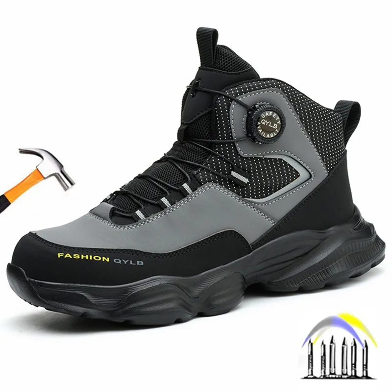 Осенние высокие рабочие ботинки строительные с металлическим носком