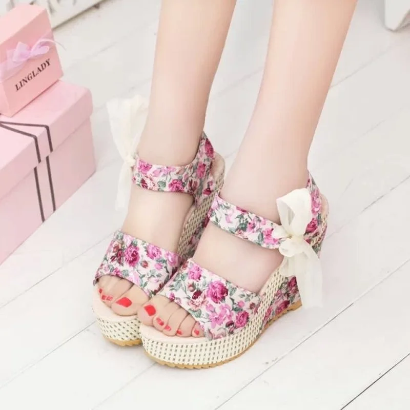 

Summer Roman Wedge Sandals 2022 Fashion Heightening All-match Women's Platform Shoes Bow Flat Sandals