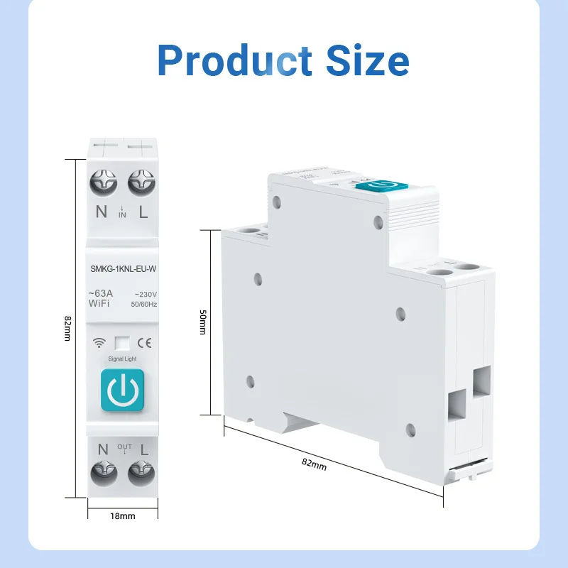 Умный автоматический выключатель Tuya Wi-Fi с измерением 1P1-63A таймер энергии кВтч для