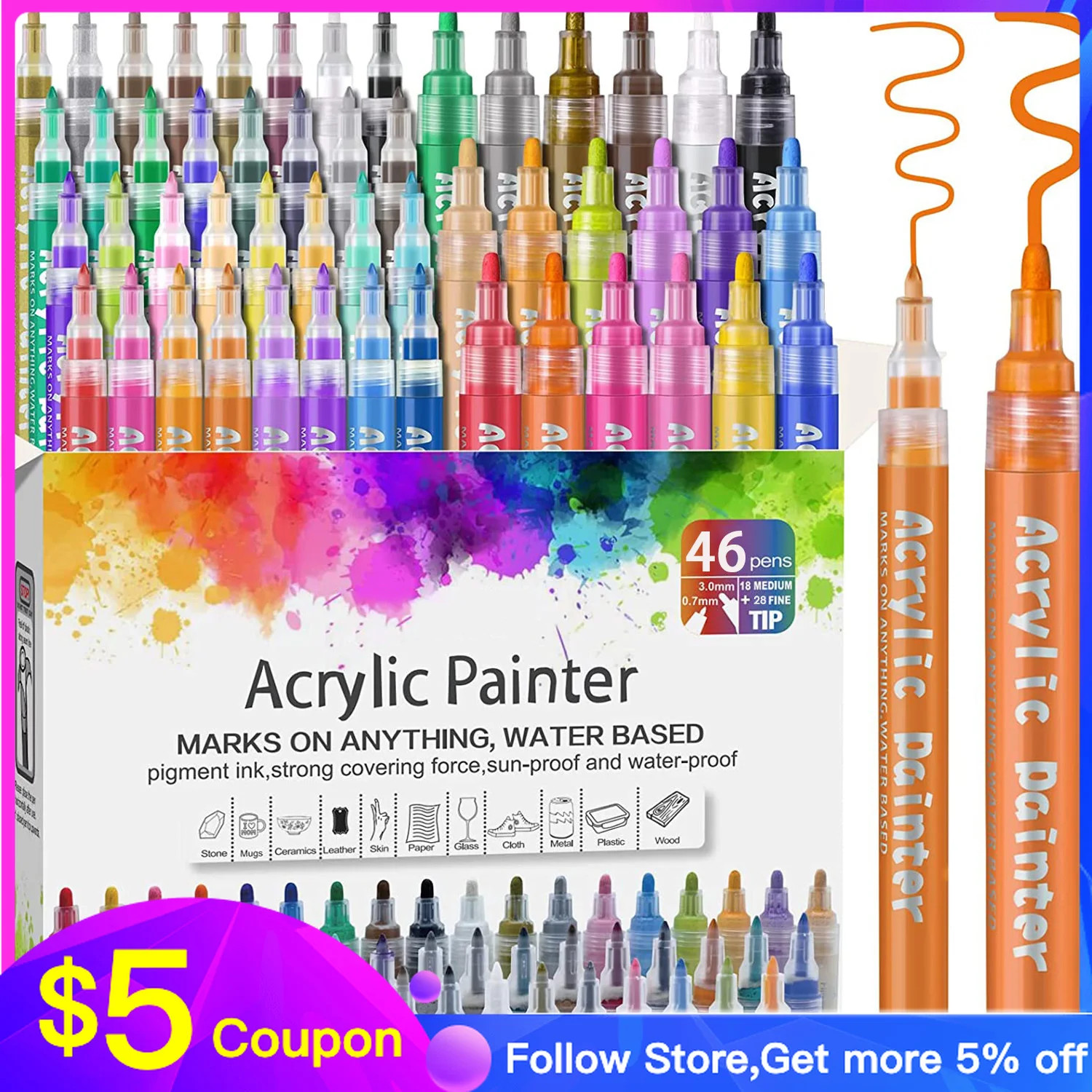 6-80 Colors Acrylic Paint Marker Long Lasting Acrylic Paint 