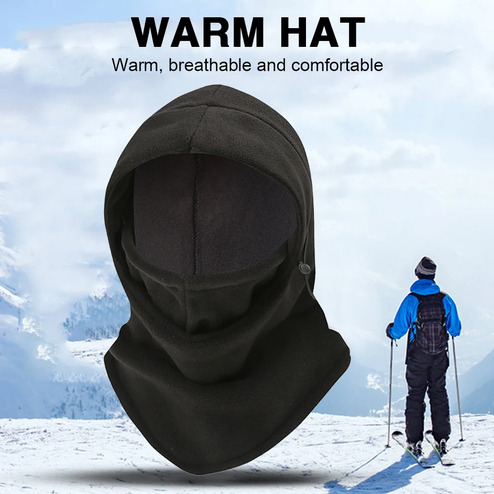 Фото Зимняя теплая утолщенная флисовая маска-капюшон шапка ветрозащитная уличная