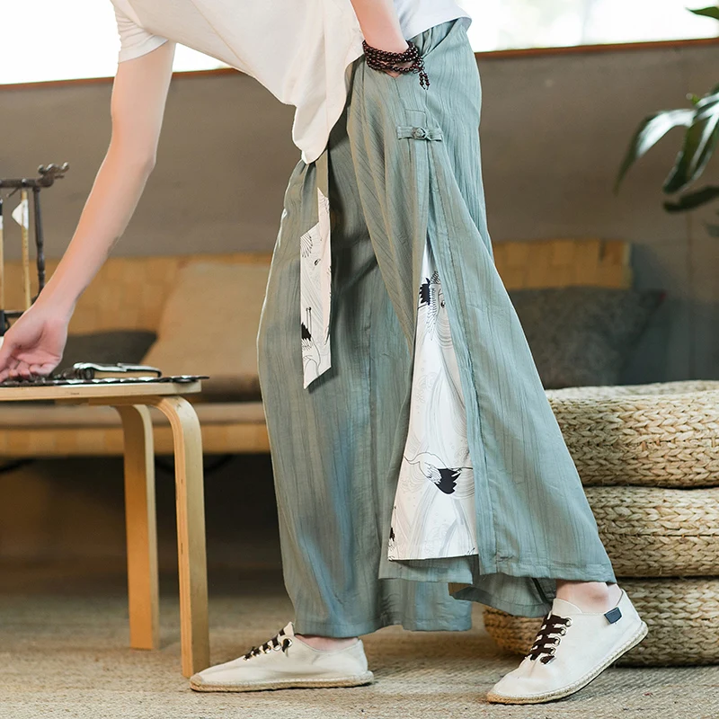 

2022 Men Crane Print Streetwear Joggers Pants Summer Harajuku Thin Harem Pants Mens Fashion Vintage Sinicism Trousers S-5XL