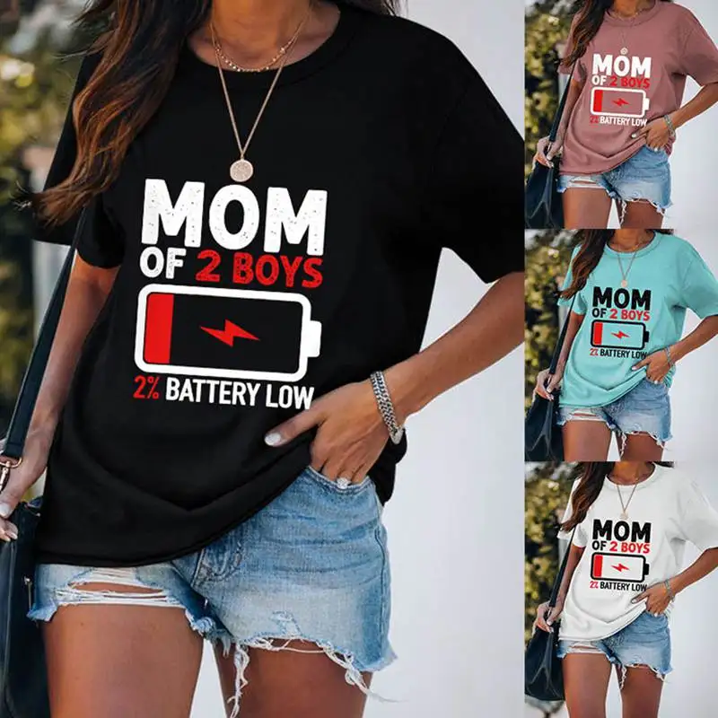 

New Fashion Summer Women's MOMOF2BOYS Hot Sale Casual Retro Round Neck Short Sleeve Letter Print T-Shirt