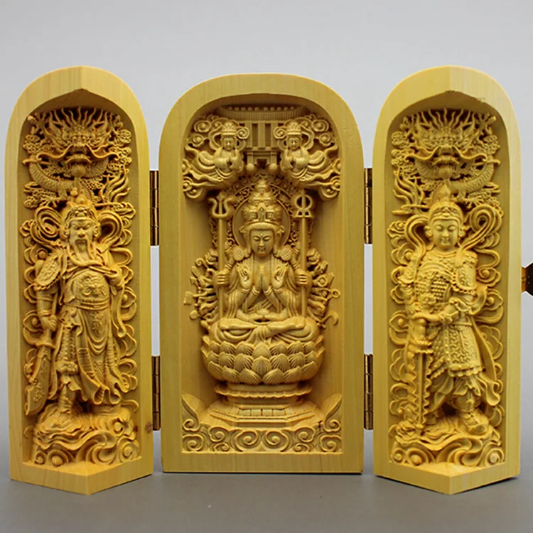 

Chinese carved Buddha statue Guanyin Buddhist ornaments lucky home decoration wood