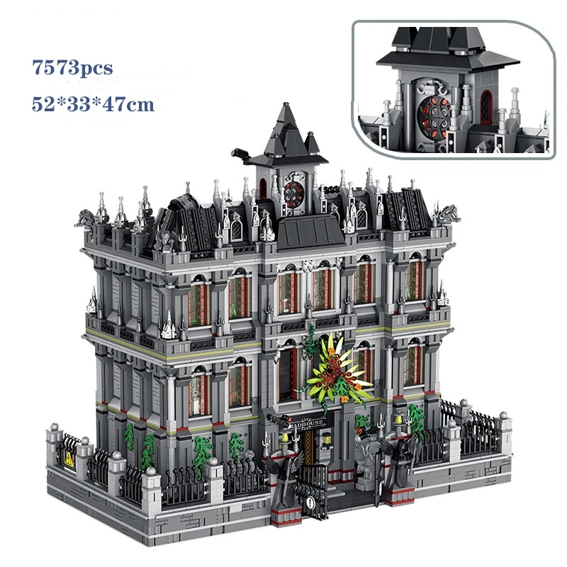 

7573 шт. строительные блоки MOC, светящиеся, всемирно известные, серия Street View, Madhouse, творческие, кирпичные, хобби, коллекционные игрушки, фигурки