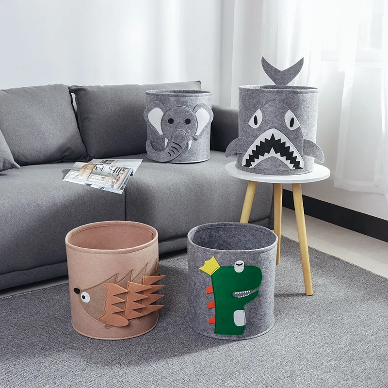 

Cute Folding Storage Box Clothes Storage Basket Felt Cloth Fabric Foldable Bins For Nursery Toys Cylinder Organiser Bag 2022 New