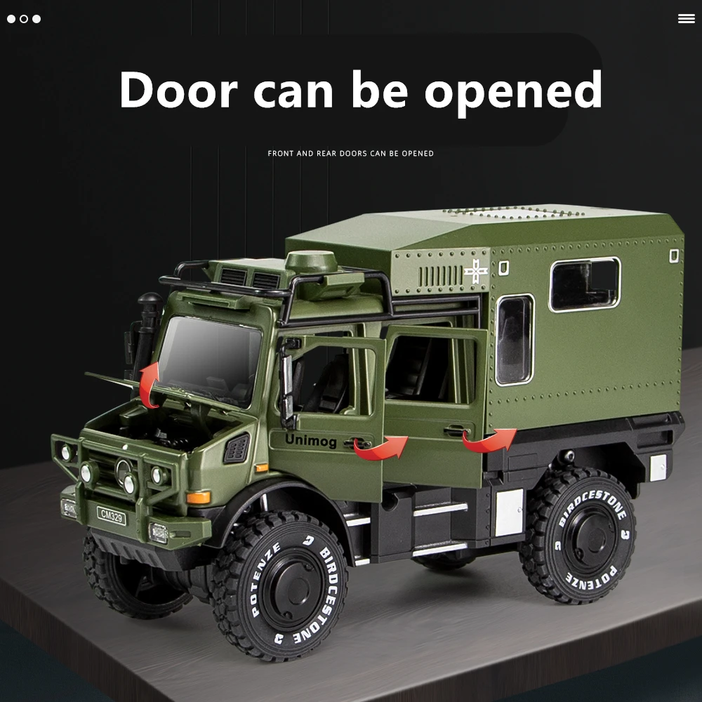 

Модель автомобиля из сплава Unimog для подъема по бездорожью 1/32, декоративная игрушка из литья под давлением, имитация внедорожника, детский п...