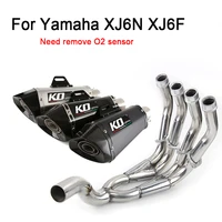 slip on motorcycle exhaust system header front connect link pipe real carbon fiber muffler escape db killer for yamaha xj6n xj6f
