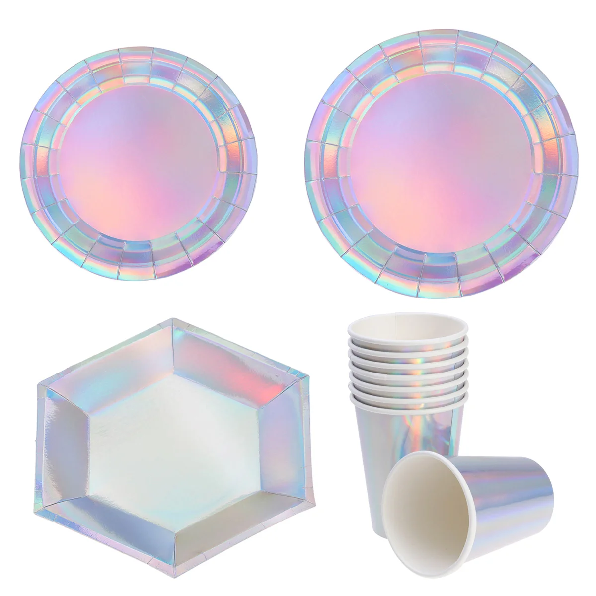 

32 Holographic Foil Plate and Cup Paper Dinnerware Set Iridescent Party