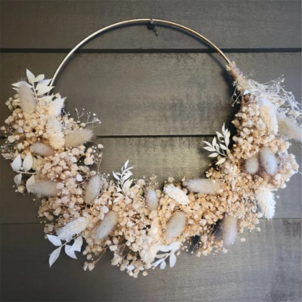 

13" Indoor Farmhouse Decor Natural Dried Gypsophila Flower Wreath Baby Room Nursery Decorations Boho Wedding Wall Hanging Wreath