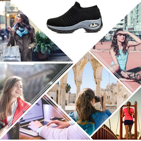 Женские прогулочные туфли без шнуровки с поддержкой свода стопы, удобные носки из пены с эффектом памяти, кроссовки с воздушной подушкой, нескользящая спортивная обувь для женщин