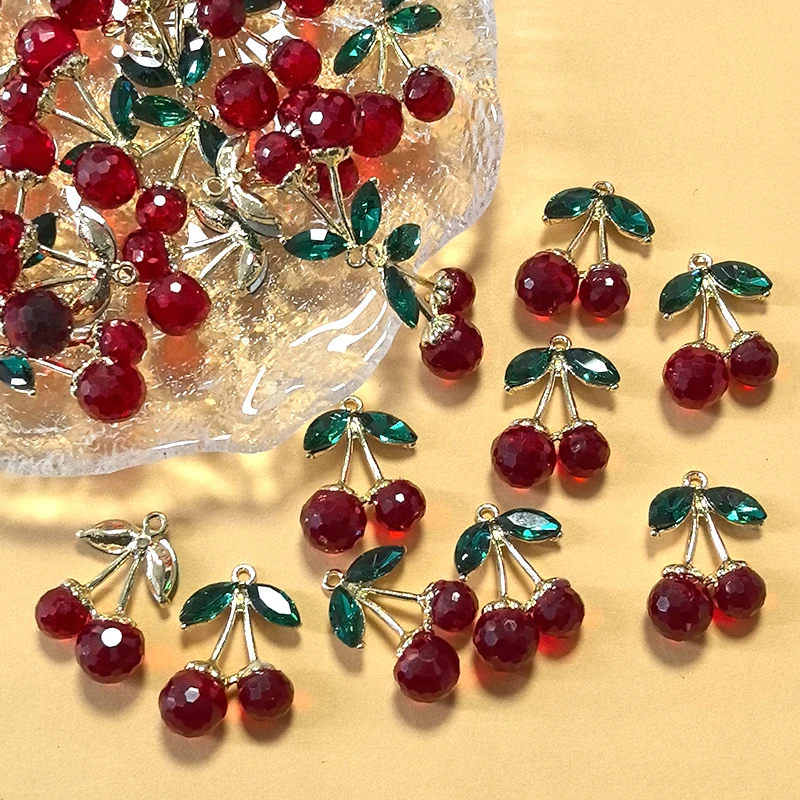 6 шт. стеклянные подвесок с вишней красный розовый цинковый сплав