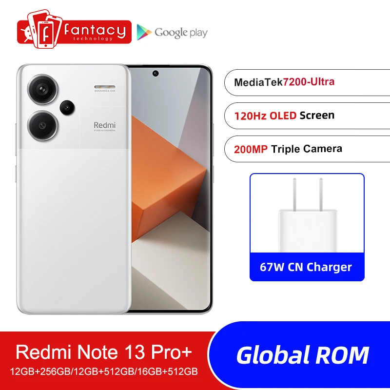 

Global ROM Xiaomi Redmi Note 13 Pro+ 5G 6.67" 1.5K 120Hz MediaTek7200-Ultra 5000mAh Battery 120W Fast Charging 200 MP