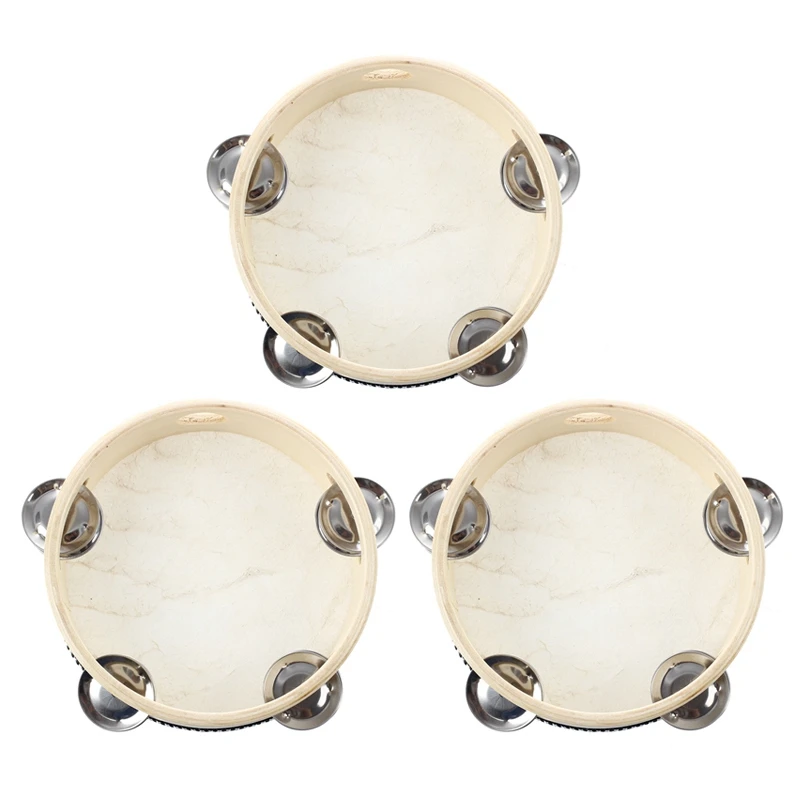 

3X Musical Tambourine Tamborine Drum Round Percussion Gift For KTV Party 6 Inch