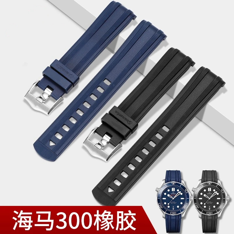 

20mm fluororubber silicone strap for Omega Seamaster 300 curved end waterproof Strap Black Blue Omega uhrenard